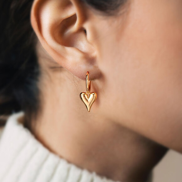 Luxury Heart Pendant Hoop Earrings 18K Gold Plated Stainless Steel - Picture 6 of 11